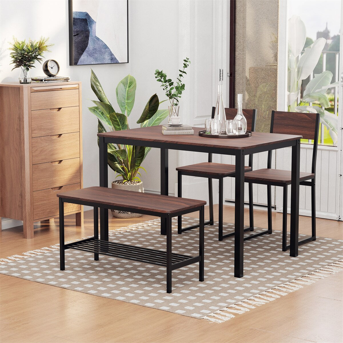Industrial 4 Piece Dining Room Table Set