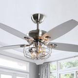 Industrial 5-Blade Brushed Nickel Caged Ceiling Fan with Remote - 52 Inches