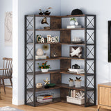 Industrial 6-Tier Corner Bookshelf Etagere Bookcase