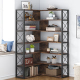 Industrial 6-Tier Corner Bookshelf Etagere Bookcase