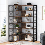 Industrial 6-Tier Corner Bookshelf Etagere Bookcase