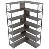 Industrial 7-Tier Bookshelf, L-Shaped Corner Bookcase with Metal Frame
