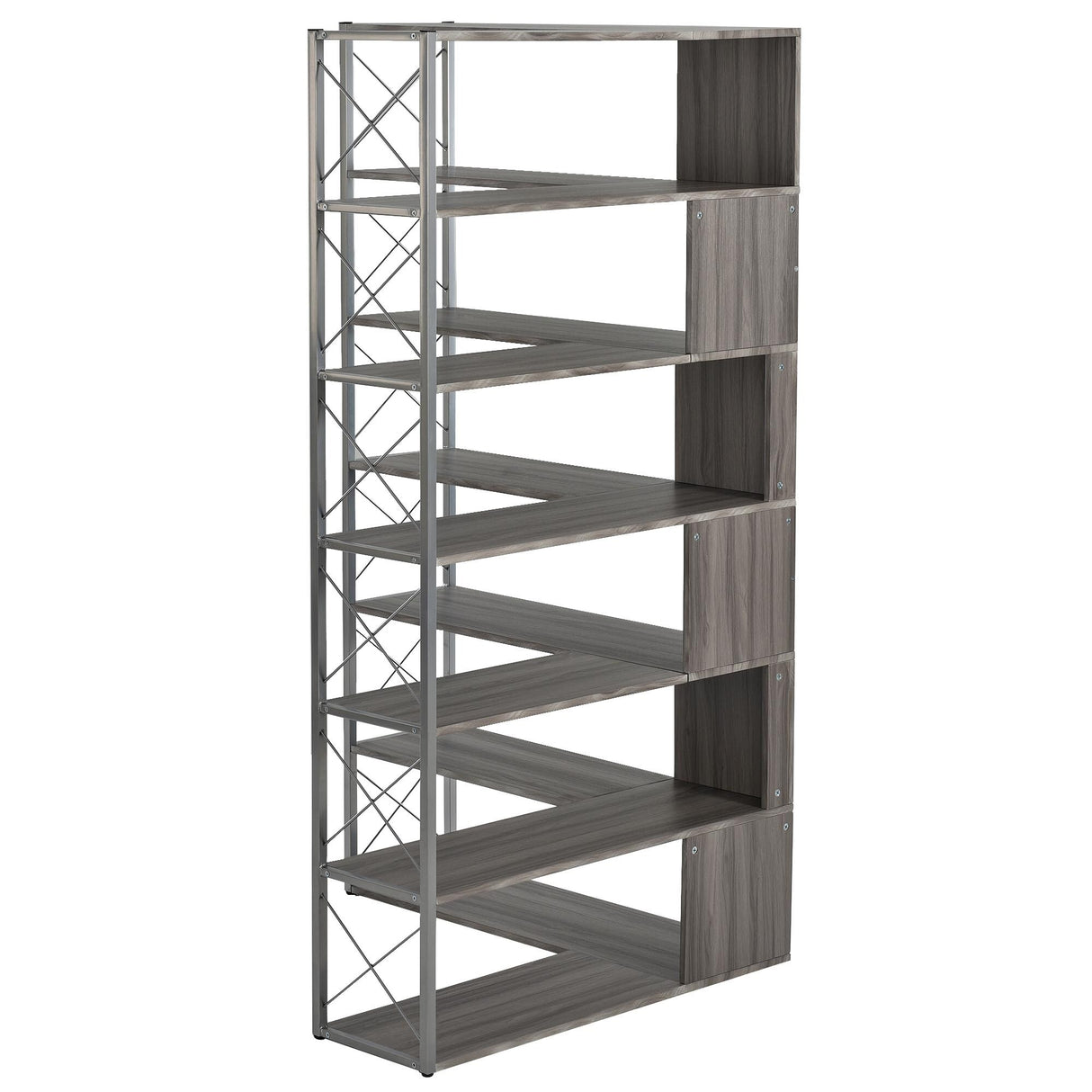 Industrial 7-Tier Bookshelf, L-Shaped Corner Bookcase with Metal Frame