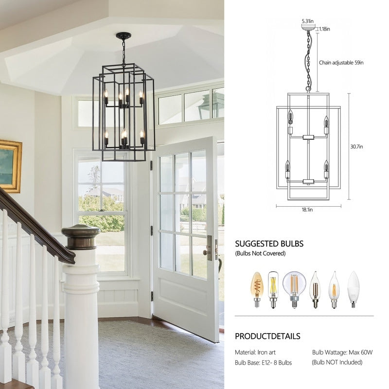 Industrial 8-Lights Hanging Chandelier Tiered Pendant Light Fixtures for Entryway, Foyer,Kitchen Island