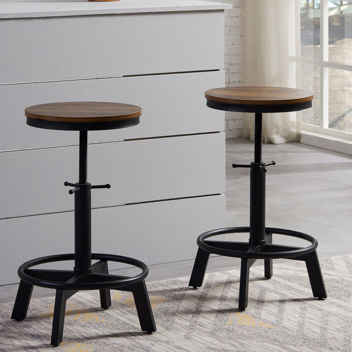 Industrial Adjustable Height Bar Stools Kitchen Dining Counter