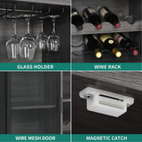 Industrial Bar Cabinet for Liquor and Glasses Coffee Bar Cabinet with Wine Racks Mesh Door Glass Holders