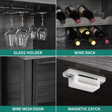 Industrial Bar Cabinet for Liquor and Glasses Coffee Bar Cabinet with Wine Racks Mesh Door Glass Holders