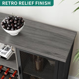 Industrial Bar Cabinet for Liquor and Glasses Coffee Bar Cabinet with Wine Racks Mesh Door Glass Holders