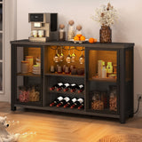 Industrial Bar Cabinet for Liquor and Glasses Coffee Bar Cabinet with Wine Racks Mesh Door Glass Holders