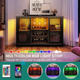 Industrial Bar Cabinet for Liquor and Glasses Coffee Bar Cabinet with Wine Racks Mesh Door Glass Holders