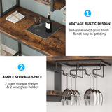 Industrial Bar Table Set Pub Table and Chairs Set of 2, Wine Rack Table with Glass Holder