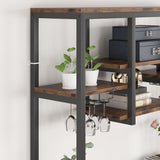 Industrial Bar Table Set Pub Table and Chairs Set of 2, Wine Rack Table with Glass Holder