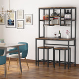 Industrial Bar Table Set Pub Table and Chairs Set of 2, Wine Rack Table with Glass Holder