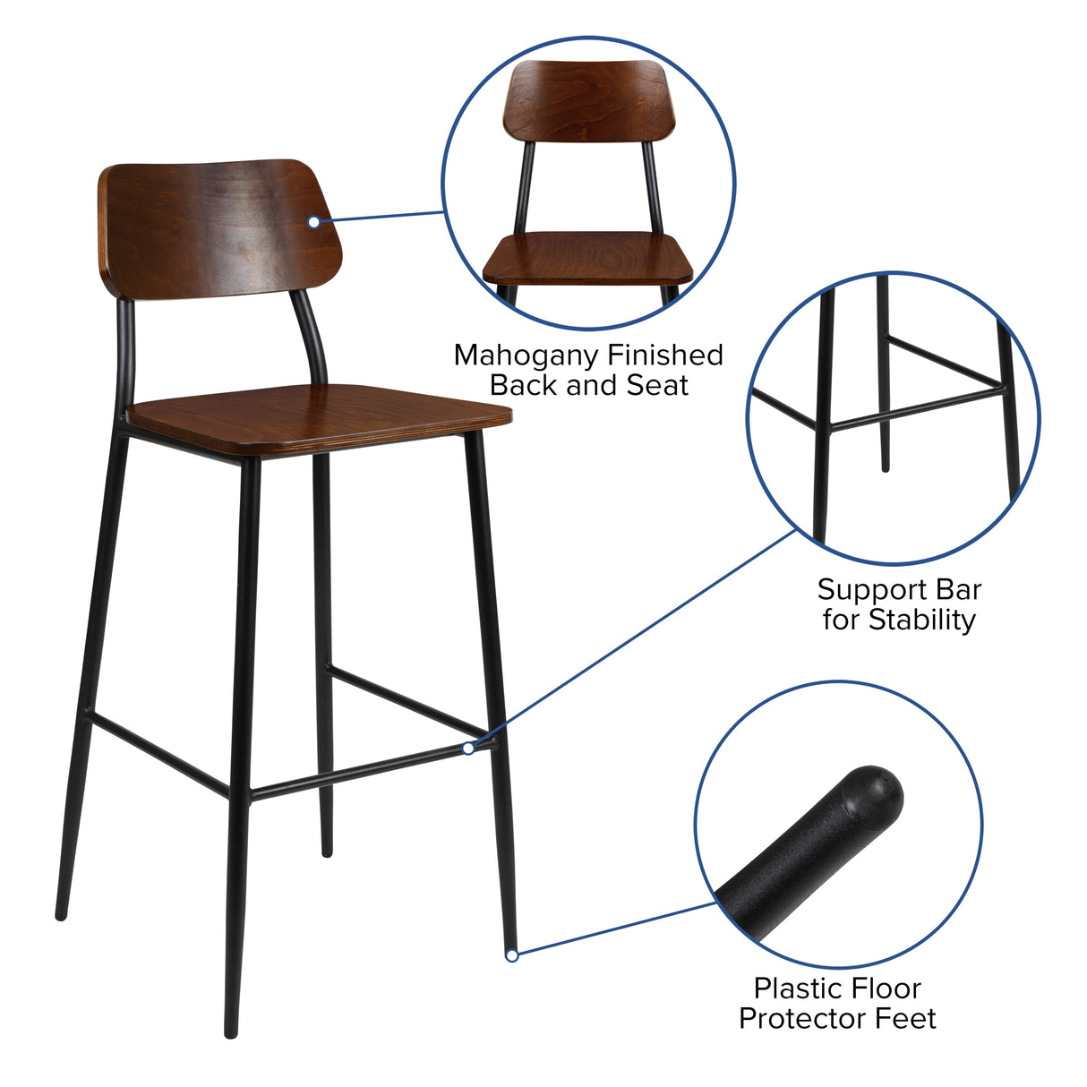 Industrial Barstool with Steel Frame and Rustic Wood Seat
