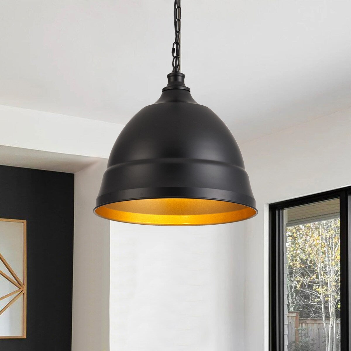 Industrial Black 1-Light Metal Dome Pendant Light Fixtures for Kitchen Island