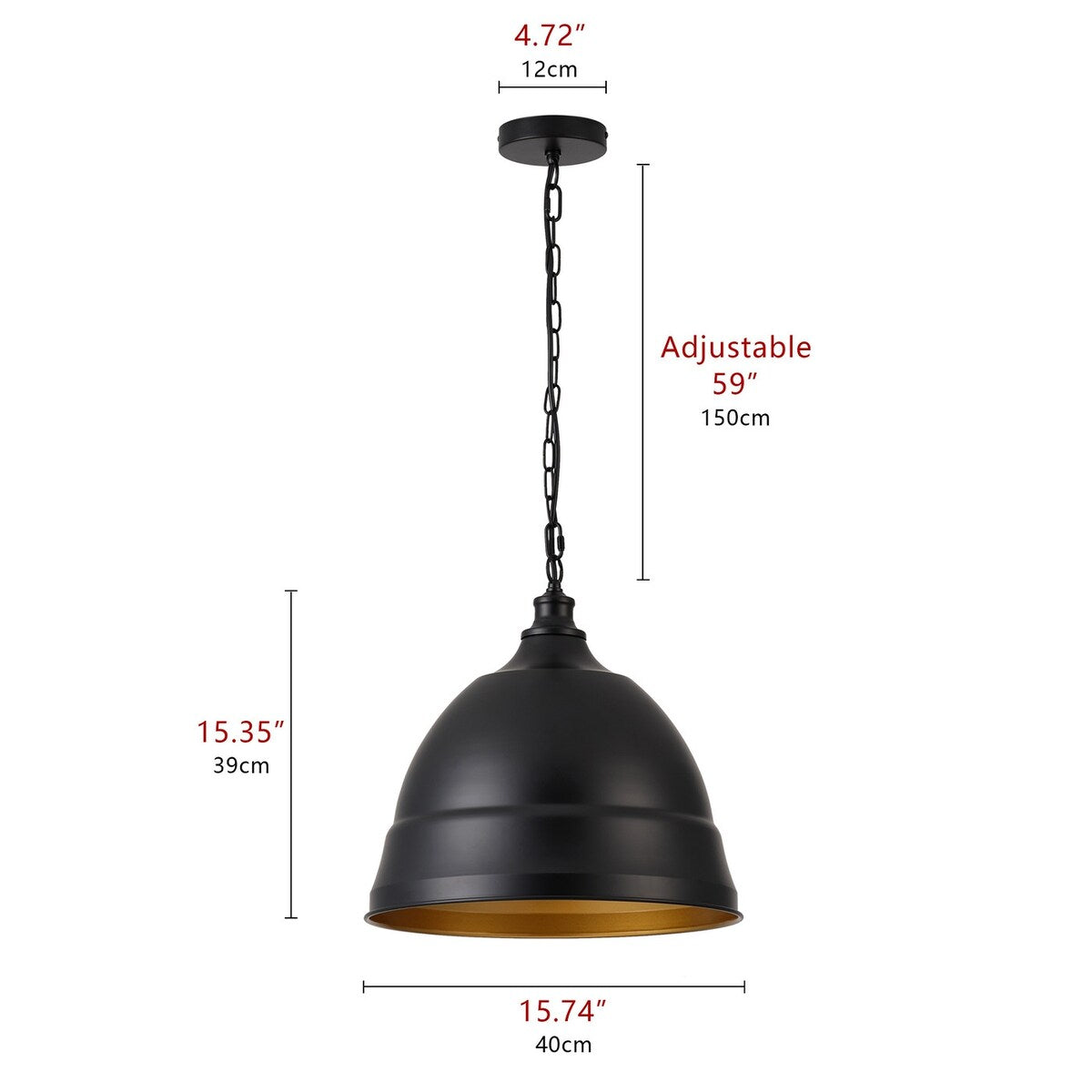 Industrial Black 1-Light Metal Dome Pendant Light Fixtures for Kitchen Island