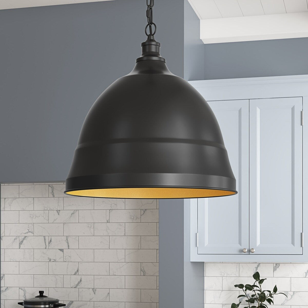 Industrial Black 1-Light Metal Dome Pendant Light Fixtures for Kitchen Island