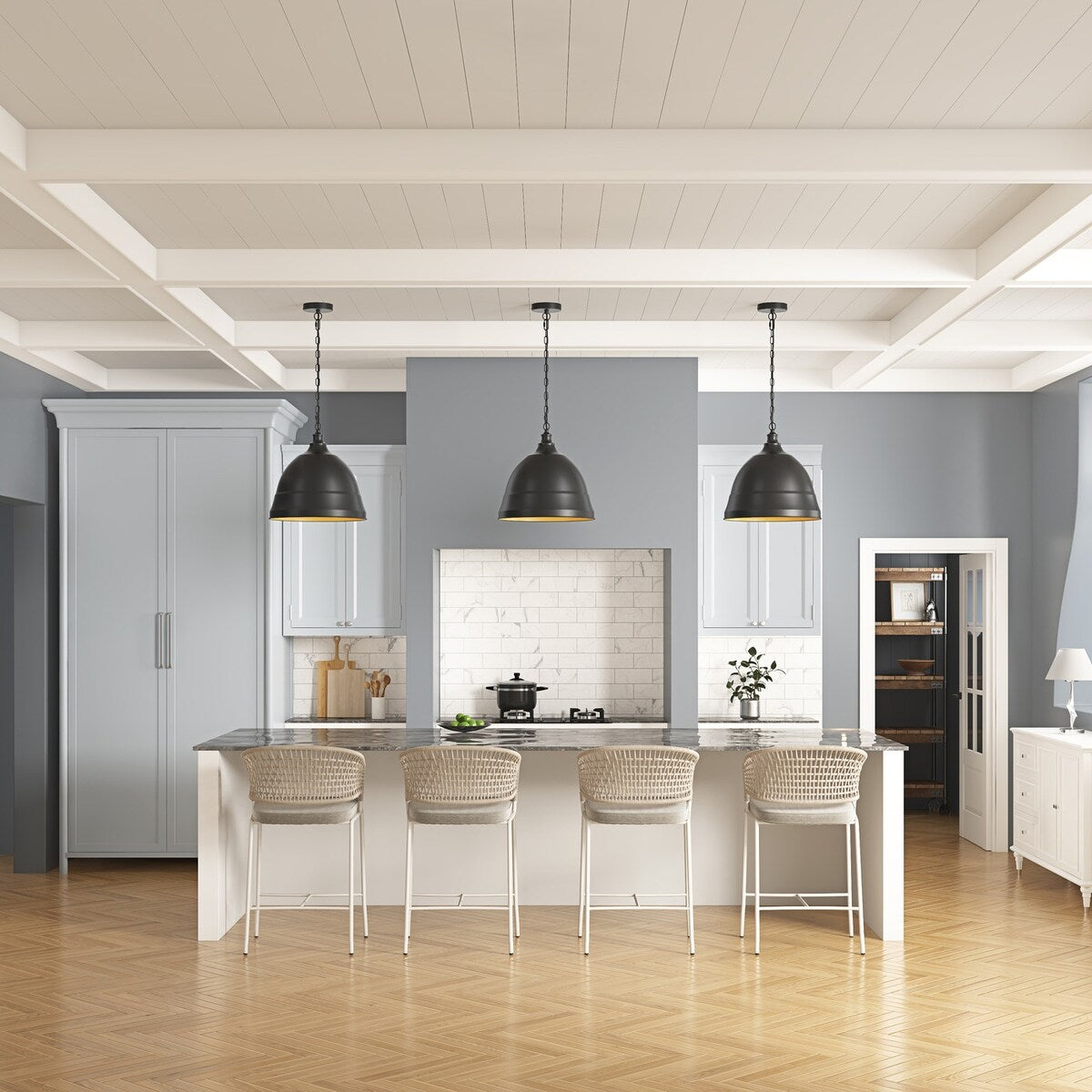 Industrial Black 1-Light Metal Dome Pendant Light Fixtures for Kitchen Island
