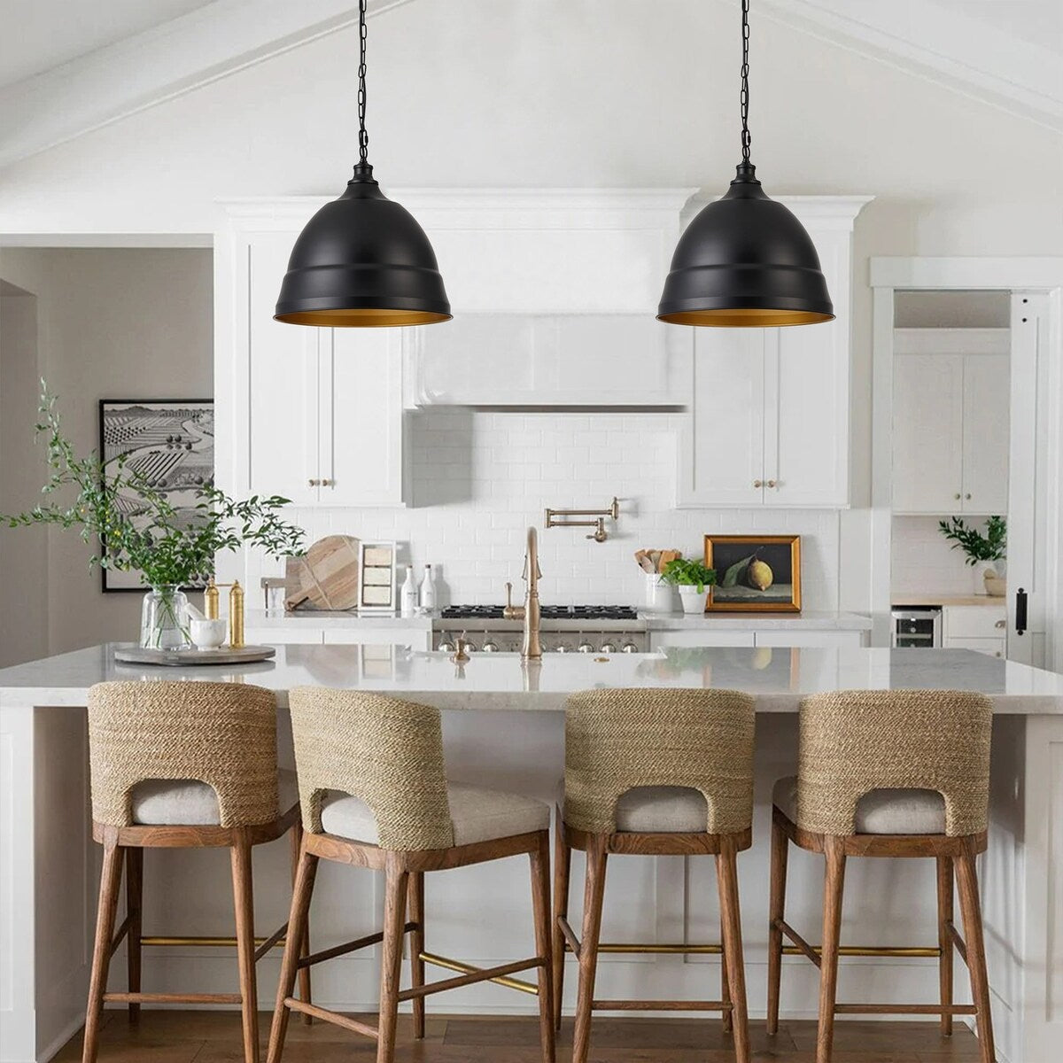 Industrial Black 1-Light Metal Dome Pendant Light Fixtures for Kitchen Island