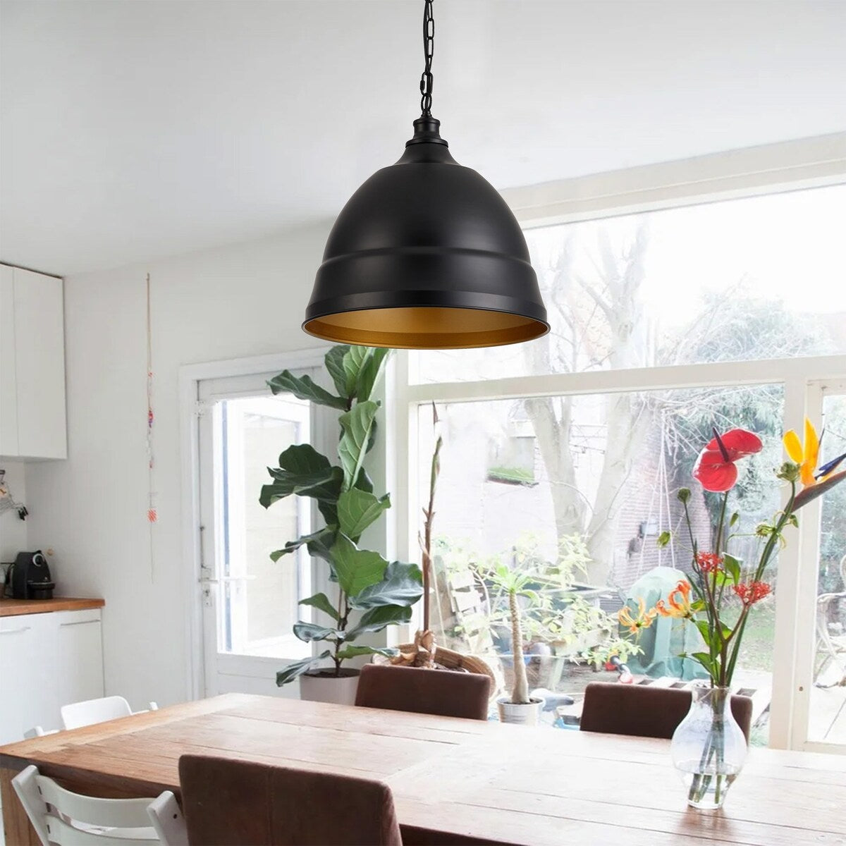 Industrial Black 1-Light Metal Dome Pendant Light Fixtures for Kitchen Island