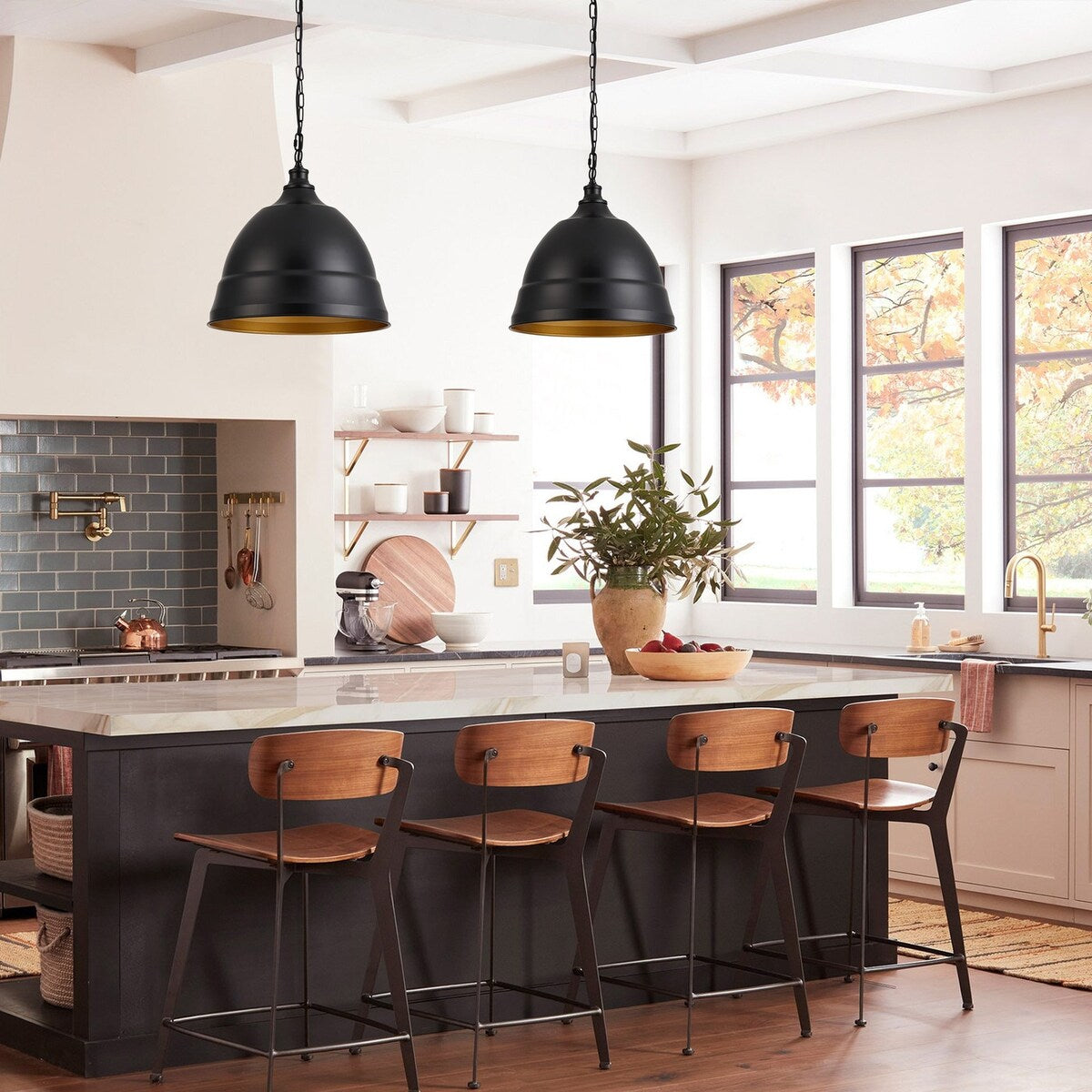 Industrial Black 1-Light Metal Dome Pendant Light Fixtures for Kitchen Island