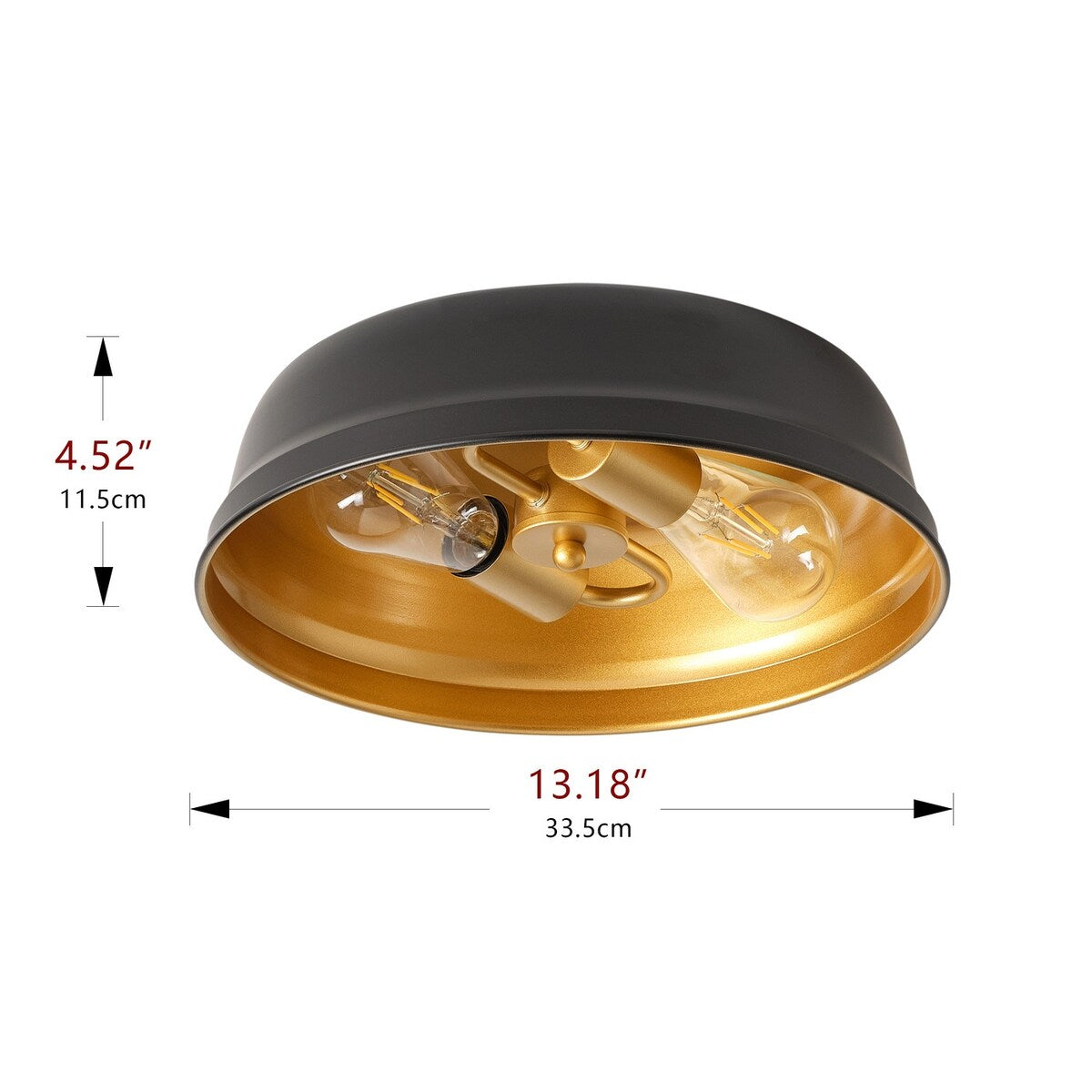 Industrial Black 2-Light Metal Flush Mount Ceiling Light Fixtures for Kitchen
