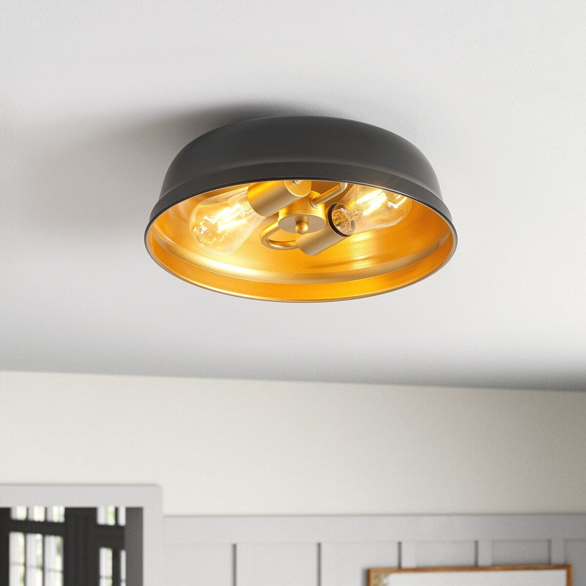 Industrial Black 2-Light Metal Flush Mount Ceiling Light Fixtures for Kitchen