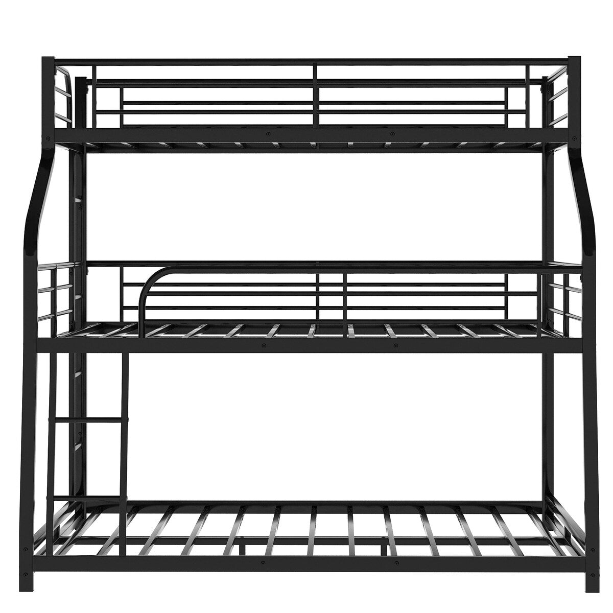 Industrial Black Twin XL Over Full XL Over Queen Metal Triple Decker Bunk Bed