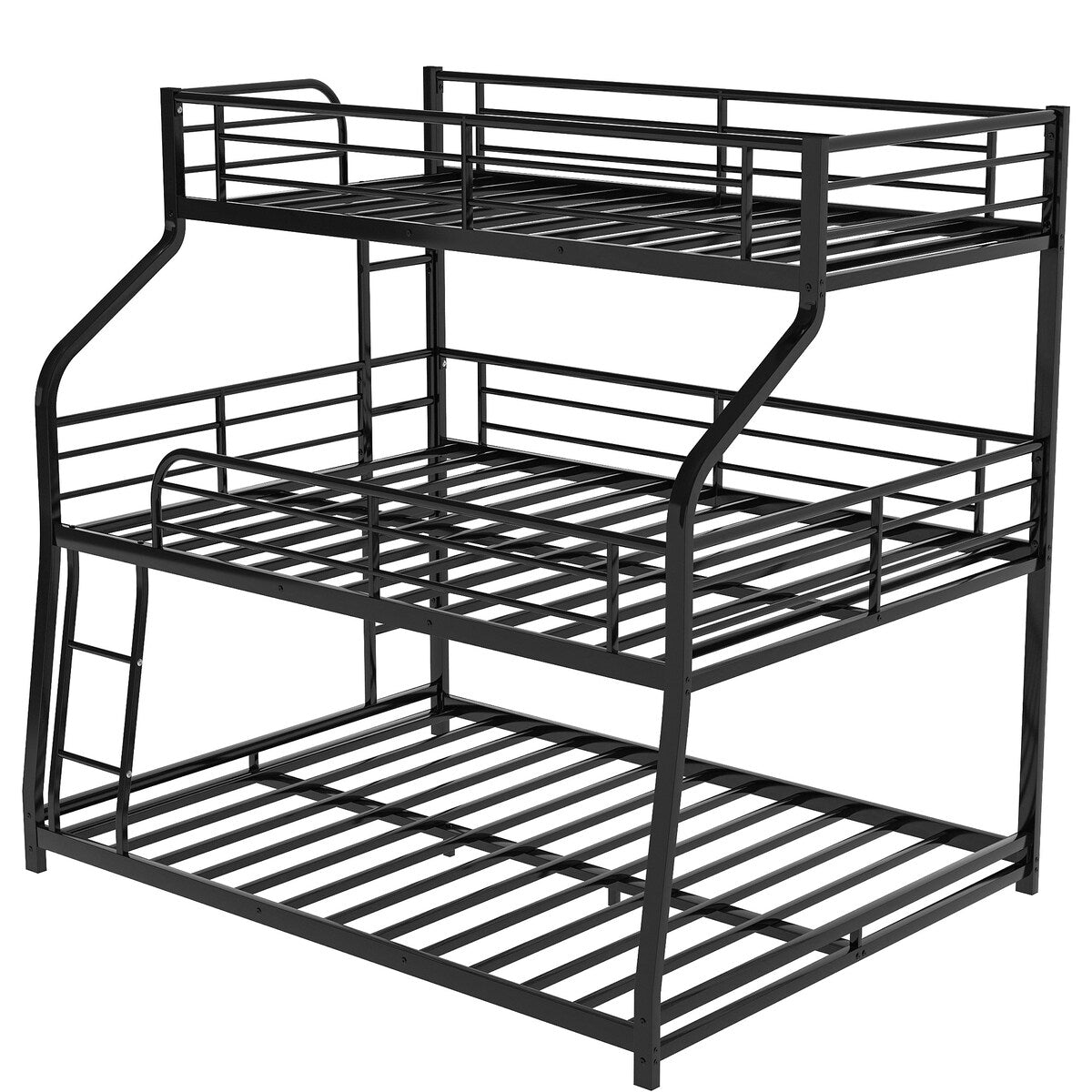 Industrial Black Twin XL Over Full XL Over Queen Metal Triple Decker Bunk Bed