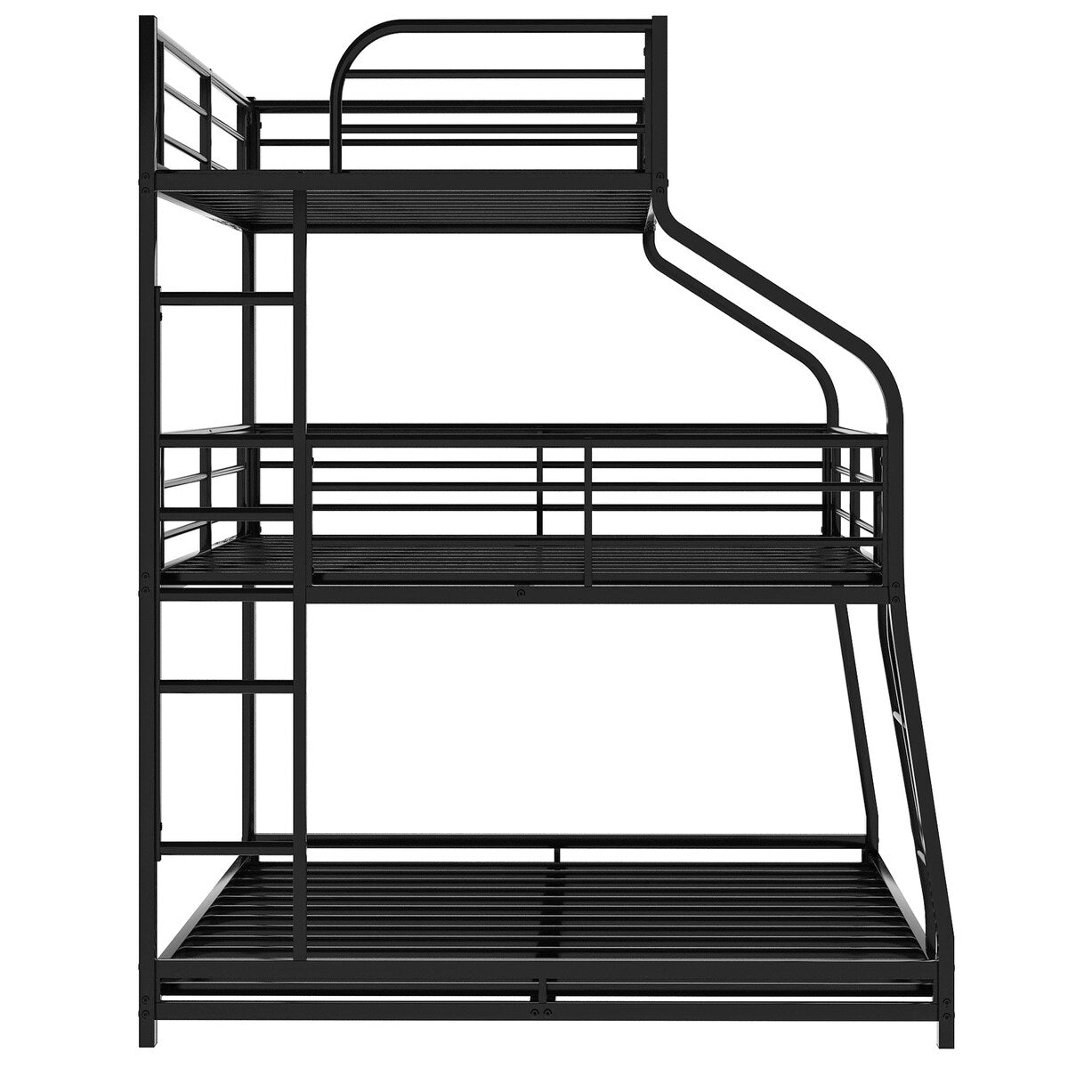 Industrial Black Twin XL Over Full XL Over Queen Metal Triple Decker Bunk Bed
