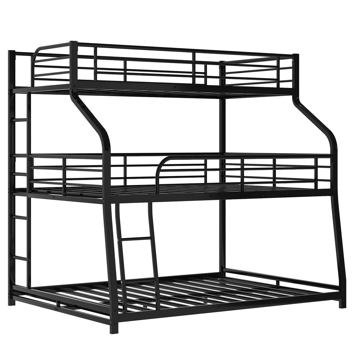 Industrial Black Twin XL Over Full XL Over Queen Metal Triple Decker Bunk Bed