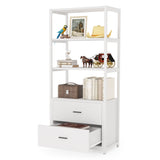 Brown Industrial Bookshelf with 2 Drawers, 5-Tier Bookcase with Open Shelf, Display Decorative Shelf for Living Room Office