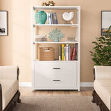 Brown Industrial Bookshelf with 2 Drawers, 5-Tier Bookcase with Open Shelf, Display Decorative Shelf for Living Room Office