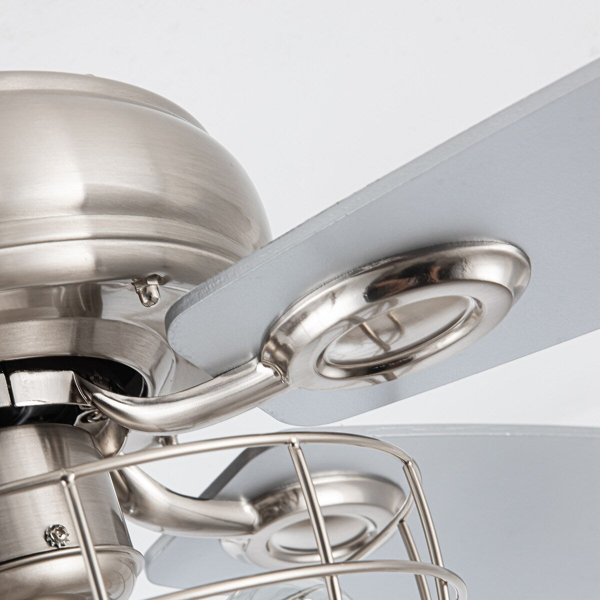Industrial 5-Blade Brushed Nickel Caged Ceiling Fan with Remote - 52 Inches