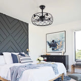 Industrial Caged Ceiling Lamp And Fan