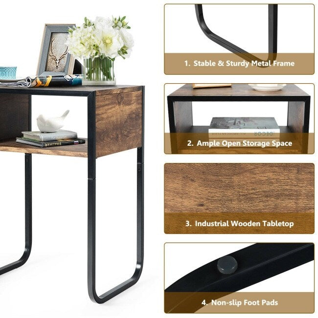 Industrial Coffee Nightstand Side Table with Metal Rustic Frame - 18" x 14" x 26" (L x W x H)