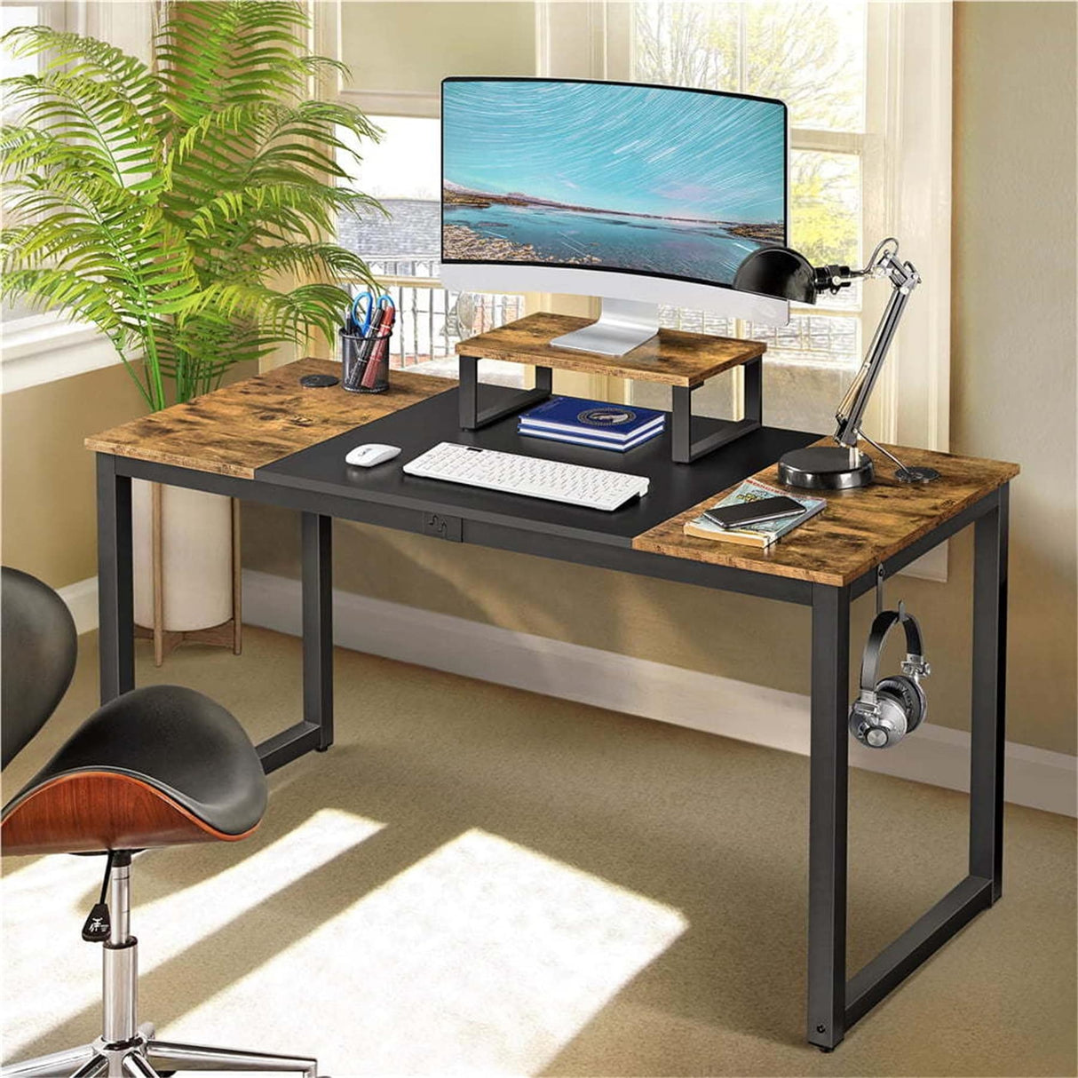 Industrial Computer Desk with Monitor Stand