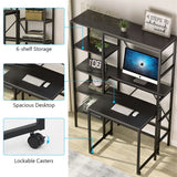 Computer Desk, Office Desk with 5 Storage Shelves and Monitor Stand
