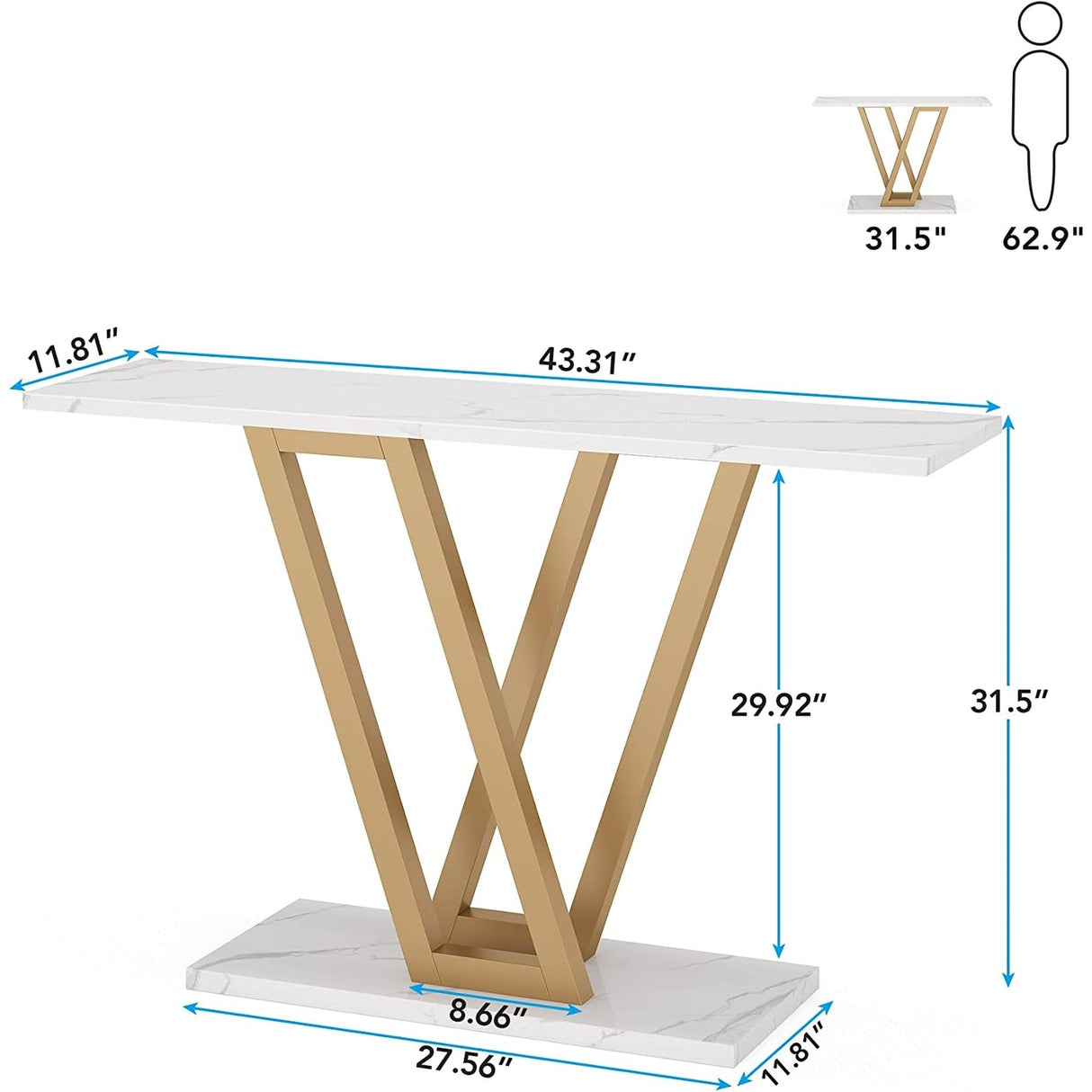 43 Inch Entryway Console Tables, Narrow Sofa Table for Hallway, Living Room