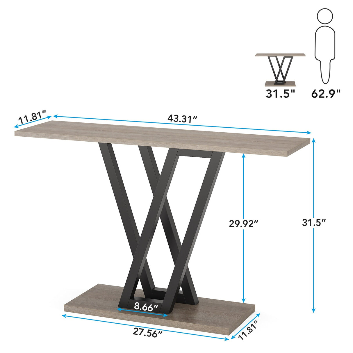 43 Inch Entryway Console Tables, Narrow Sofa Table for Hallway, Living Room