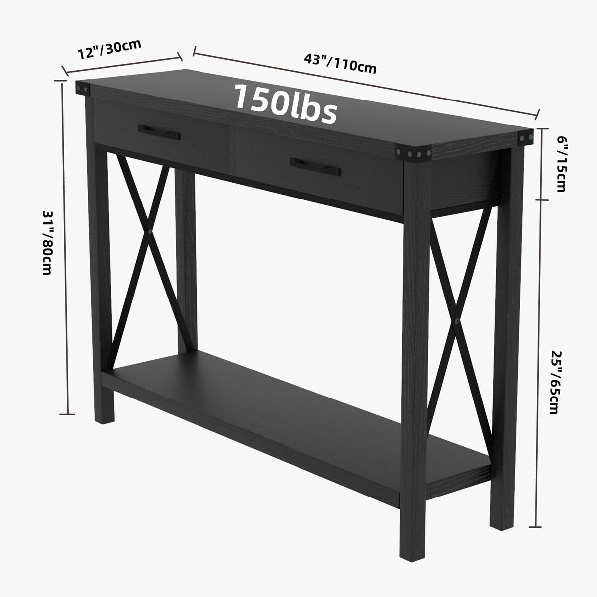Industrial Console Table with Drawers 