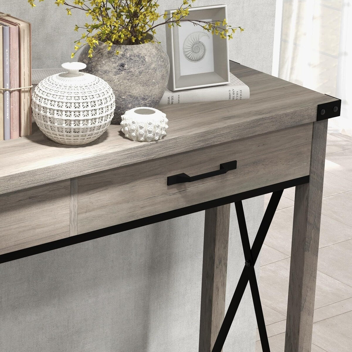 Industrial Console Table with Drawers 