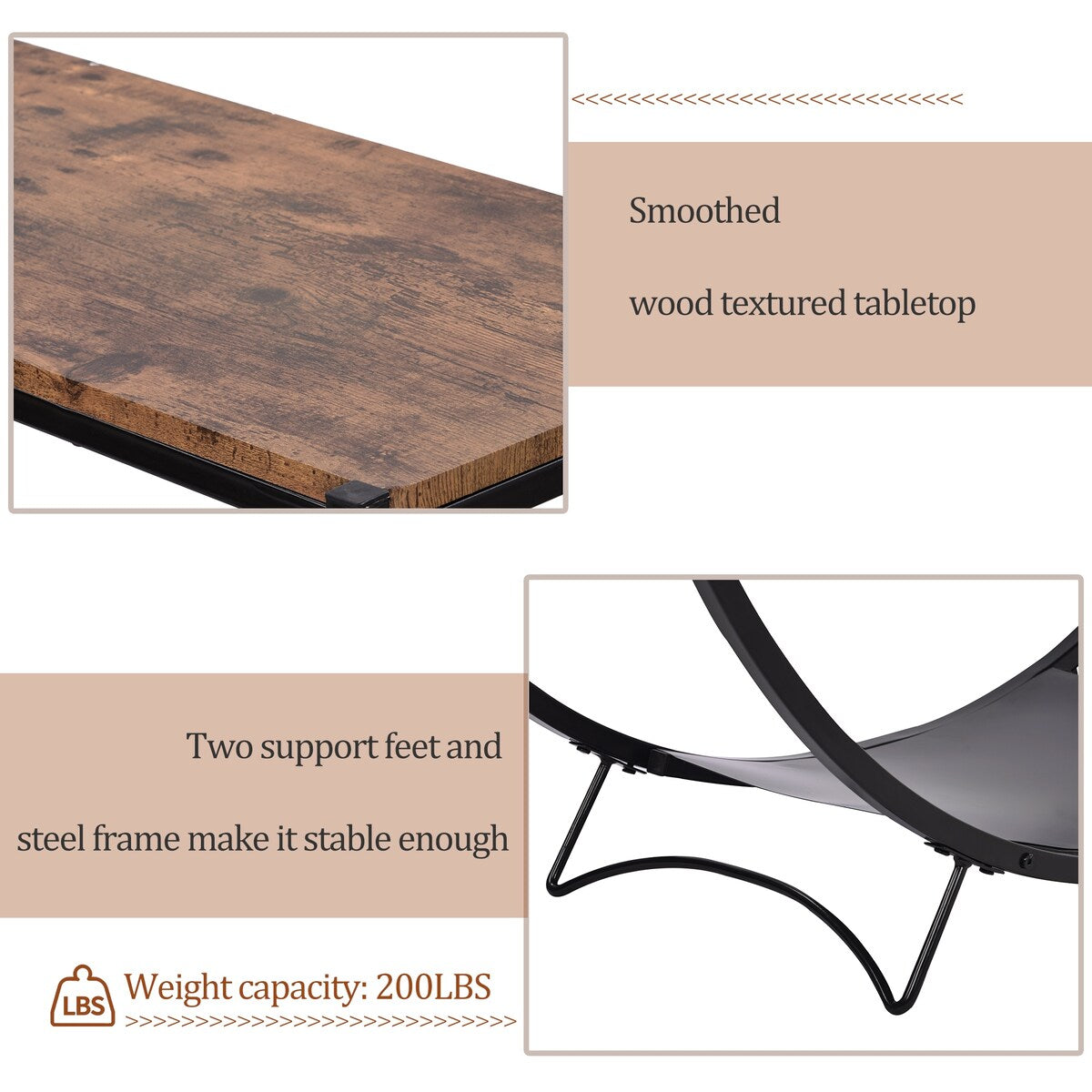 Industrial Design Demilune Shape Wood Console Table (Distressed Brown) - 48"L x 15"W x 33.85"H