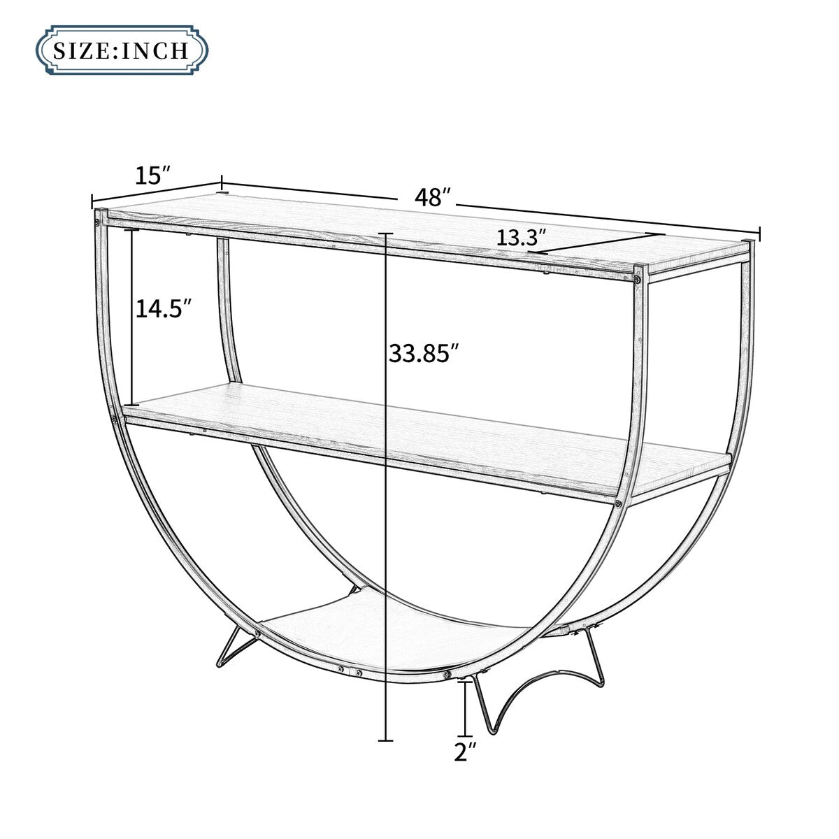 Industrial Design Demilune Shape Wood Console Table (Distressed Brown) - 48"L x 15"W x 33.85"H