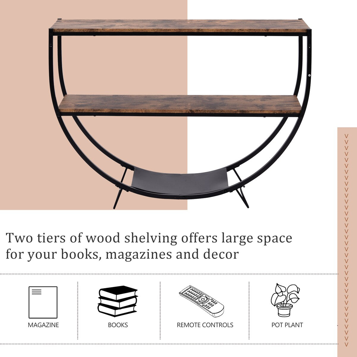 Industrial Design Demilune Shape Wood Console Table (Distressed Brown) - 48"L x 15"W x 33.85"H