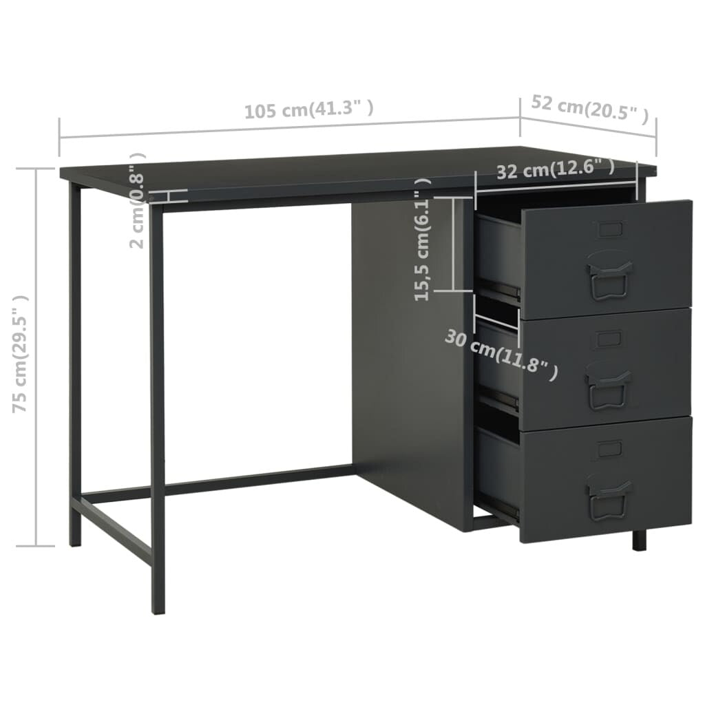 Industrial Desk with Drawers Anthracite 41.3"x20.5"x29.5" Steel