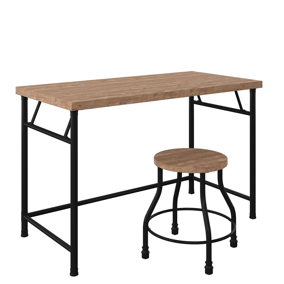 Industrial Desk with Stool - Rustic Oak