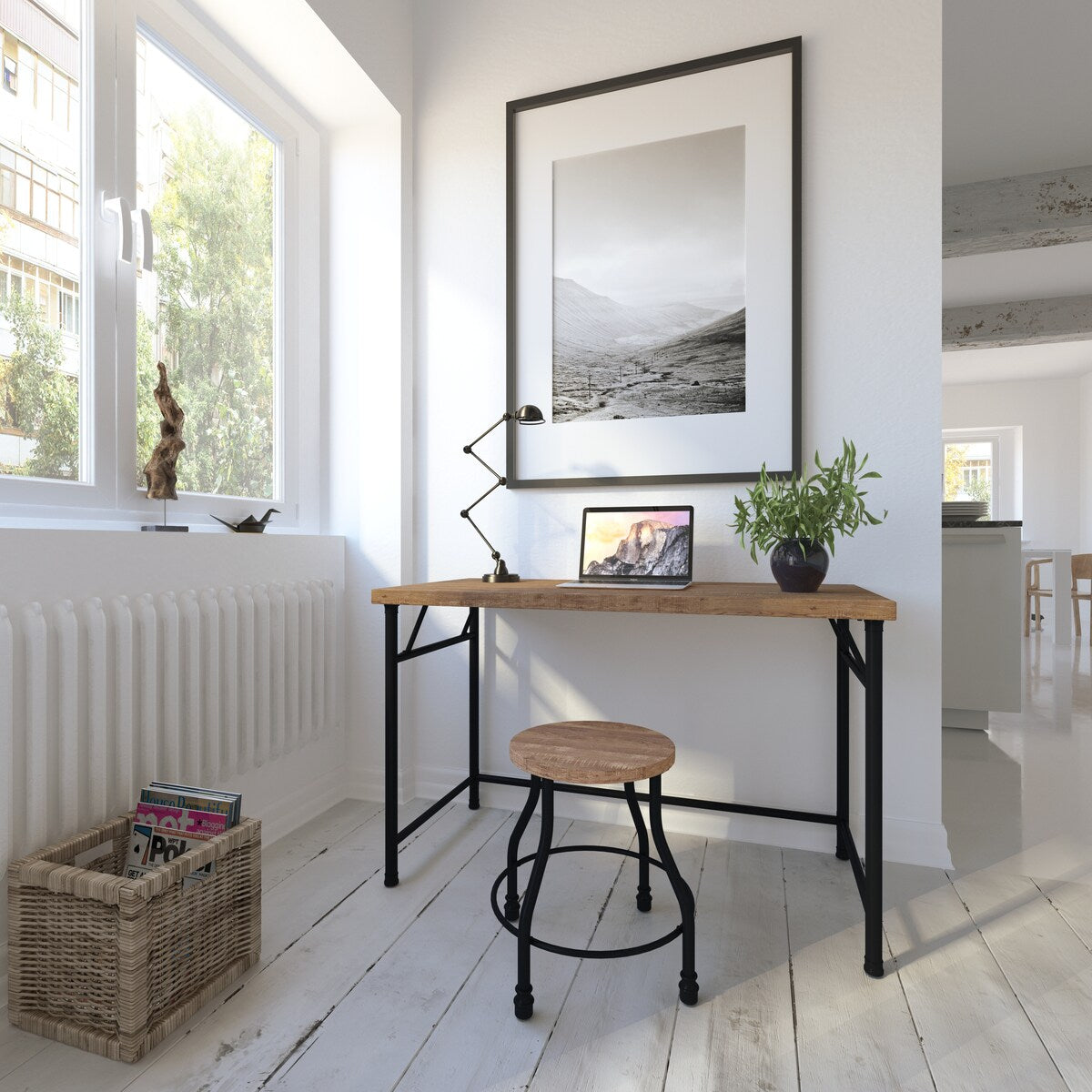 Industrial Desk with Stool - Rustic Oak