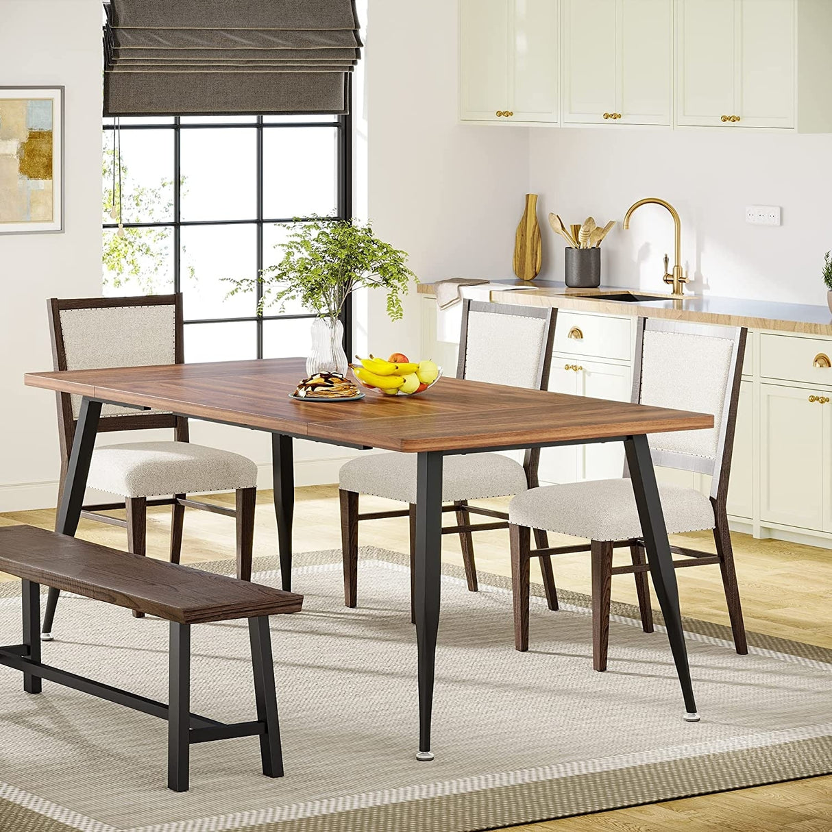 Industrial Dining Table for 6 to 8, Rectangular Kitchen Table
