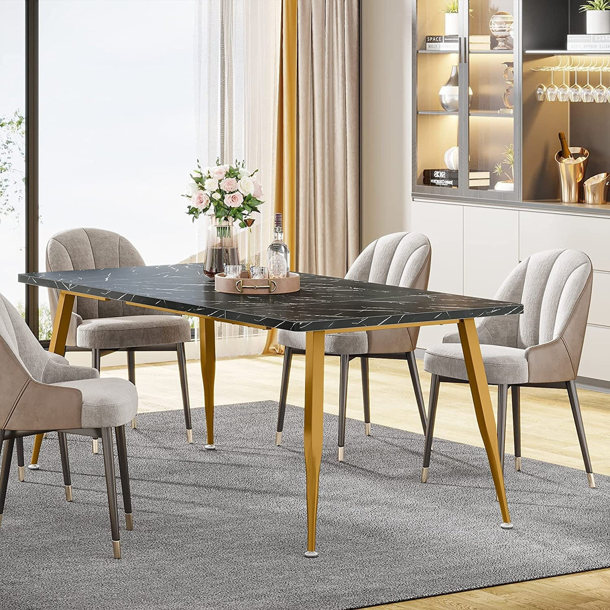 Industrial Dining Table for 6 to 8, Rectangular Kitchen Table